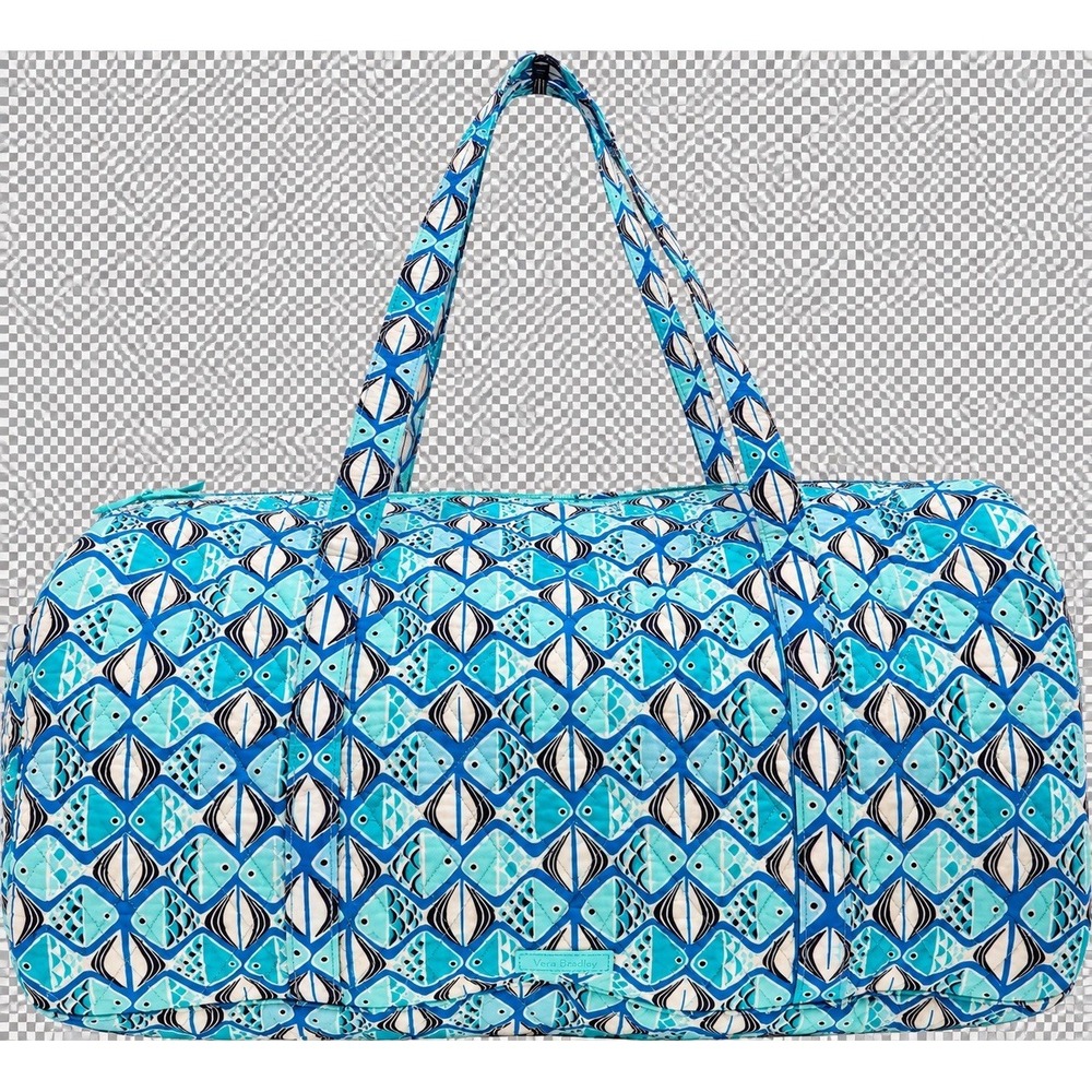 Vera Bradley Large Traveler Duffel Go Fish Blue Quilted Bag NWT READ